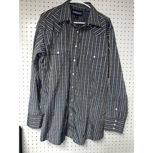 Panhandle Slim Mens Lg 16 1/2 - 35 Pearl Snap Long Sleeve Shirt Blue Gray Stripe